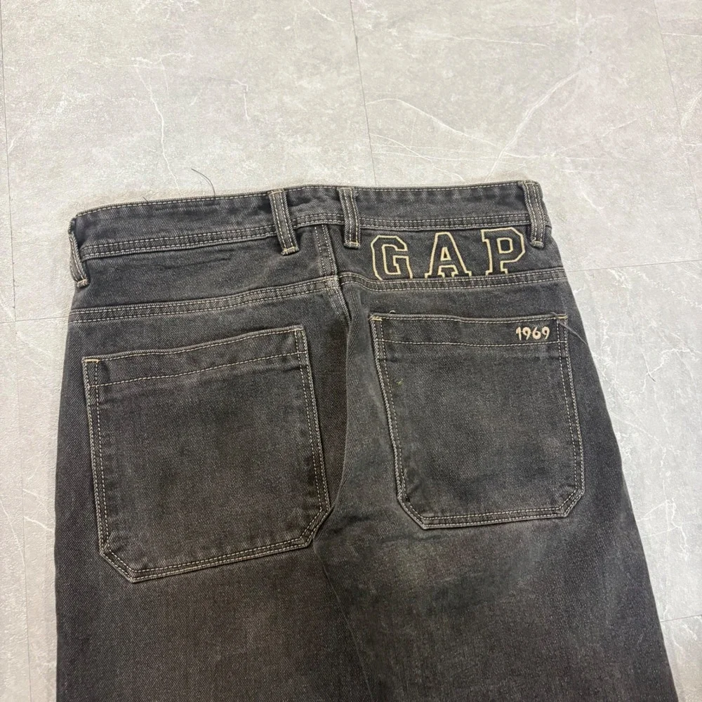 Gap 1969 Mens Straight Leg Jeans Faded Black Denim Size 30 Embroidered Logo